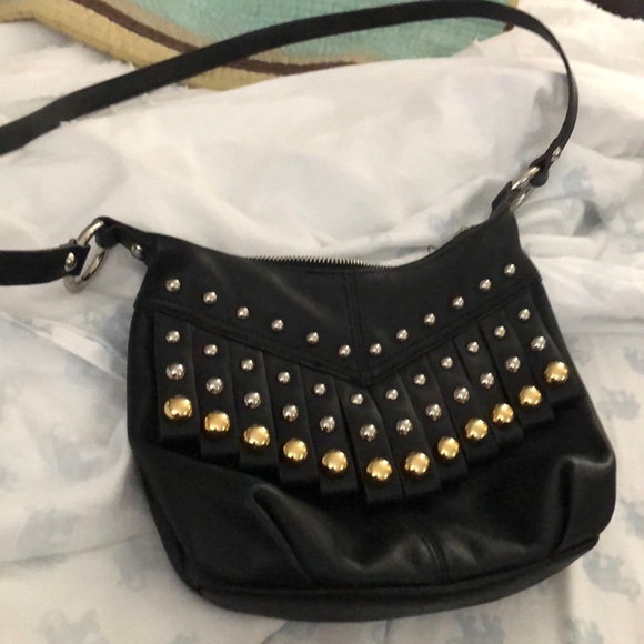 Handbags - CHIC Black leather purse, gold accents w leopard